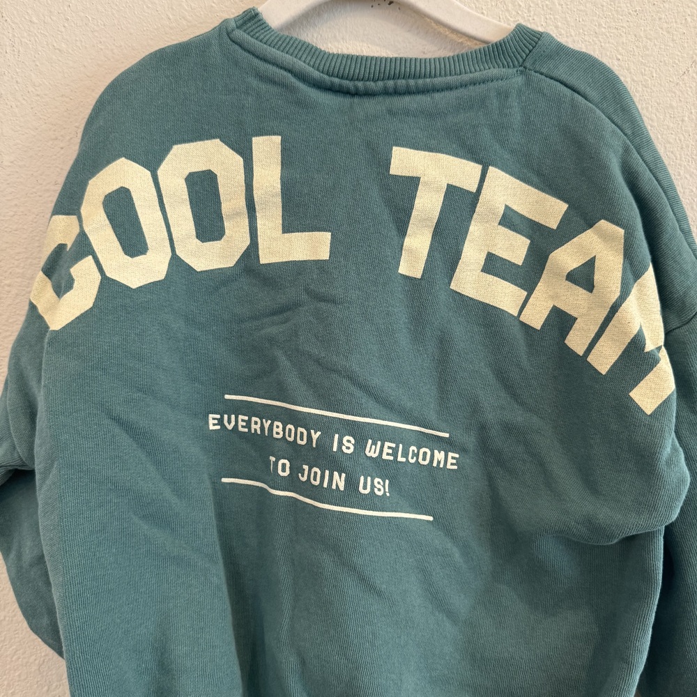 Zara Kids Free Spirit Childs Crewneck Sweatshirt Blue Green Size 4-5 - Picture 4 of 5
